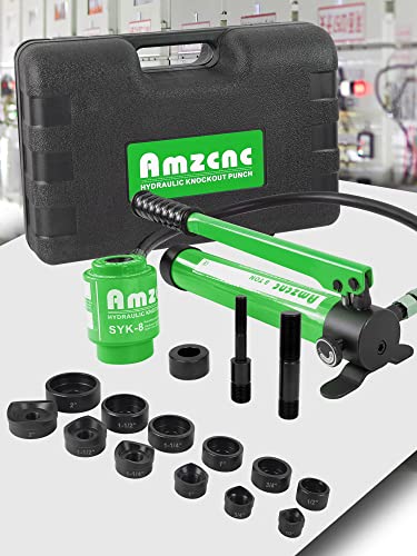 AMZCNC - Kit de herramientas de perforación hidráulica de 8 toneladas a 2 pulgadas con 6 agujeros de troquel, herramienta completa de corte de orificio de conducto eléctrico (8T (1/2 "~ 2")