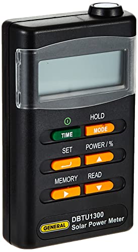 General Tools Medidor de probador de energía BTU solar digital de mano #DBTU1300 con pantalla LCD de 4 dígitos, amplio rango espectral, coseno corregido