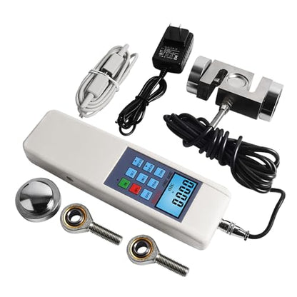 Medidor de fuerza digital de 20KN/4,409.2 lbs/4500LB Dinamómetro de medidor de empuje y tracción con sensor de célula de carga externa, modo pico/pista, salida USB