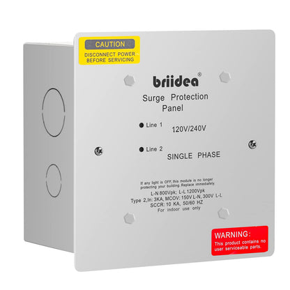 Protector contra sobretensiones para toda la casa, briidea tipo 2 monofásico de 120/240 voltios, protección contra sobretensiones para toda la casa, grado comercial ligero/residencial, en carcasa NEMA 1