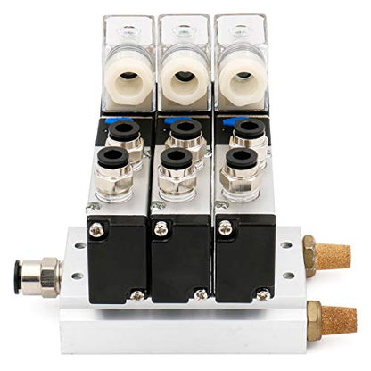 Baomain Válvula solenoide neumática 4V210-08 DC 24V 3 espacio 2 posiciones 5 vías triple silenciadores Quick Fittings Base Set. 4V210-08 -3p 24VDC