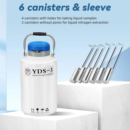 Magula Contenedor de nitrógeno líquido de 6L Contenedor criogénico (LN2) Aleación de aluminio Nitrógeno líquido Dewar Contenedor criogénico estático Contenedor de nitrógeno líquido con 6 recipientes