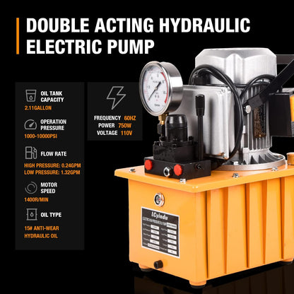 LCyindu - Bomba eléctrica hidráulica de 8.4 cuartos de galón, válvula solenoide de doble efecto de 8 litros, paquete de energía hidráulica, bomba portátil eléctrica, cilindro DB075-D2