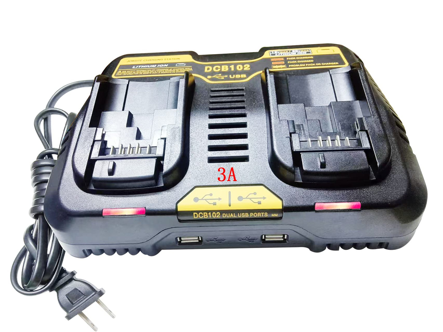 Repuesto de Cargador de batería Dual Dewalt DCB102 Compatible con Dewalt Charger DCB112 DCB115 DCB118 para Cargar 12 V 20 V Dewalt Battery DCB201 DCB204 DCB203 DCB606-2 DCB609-2...
