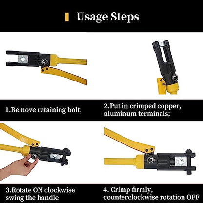 Herramienta de prensado hidráulica de 16 toneladas, gama de 9 AWG-600 MCM herramienta de prensado de barandilla de cable de 2,2 cm de carrera con 13 pares de juegos de troqueles para bricolaje, reparación automática