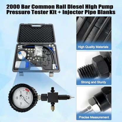 Kit de probador de presión de bomba diesel de carril común de 2000 bar y espacios en blanco de tubería de inyector # WT04A3100D