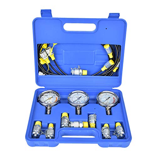 Kit de prueba de presión hidráulica que incluye 3 medidores de presión, 8 conectores y 3 mangueras, herramienta de prueba de presión de equipos hidráulicos para aceite