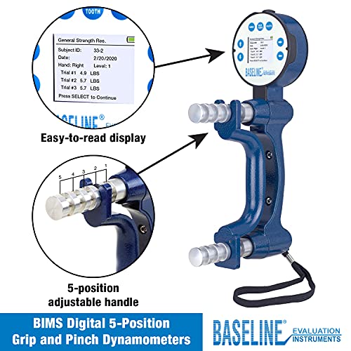 Baseline BIMS - Dinamómetro de mano digital de 5 posiciones para pruebas y evaluación de la fuerza de agarre #12-0072