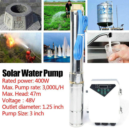 Bomba sumergible solar de pozo profundo de 3 pulgadas, 24 V, 270 W, bomba de agua solar sumergible de acero inoxidable para riego agrícola + kit de controlador MPPT 3FLS1.8/100-D24/270 (24 V 270 W)