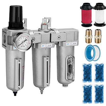 NANPU Sistema de secado de aire NPT de grado industrial de 3 etapas, filtro de partículas, filtro coalescente, secador desecante y regulador de aire, cuenco de metal, drenaje automático, apto para spray de pintura y cortador de plasma ‎ FRPD44-D
