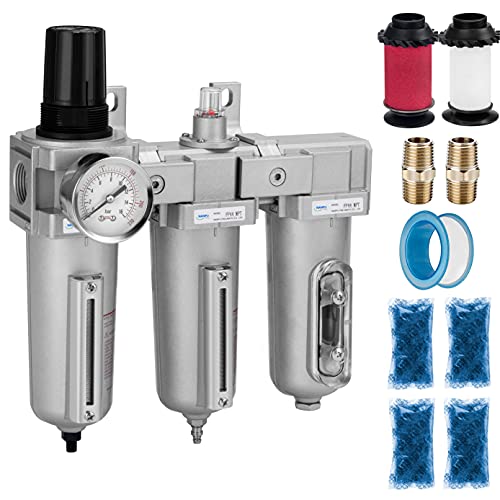 NANPU Sistema de secado de aire NPT de grado industrial de 3 etapas, filtro de partículas, filtro coalescente, secador desecante y regulador de aire, cuenco de metal, drenaje automático, apto para spray de pintura y cortador de plasma ‎ FRPD44-D