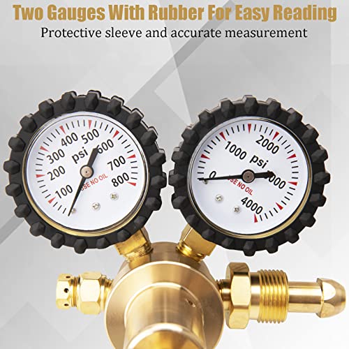 Regulador de nitrógeno HVAC con manguera de 60 pulgadas, regulador de nitrógeno 0-800 PSI de presión de salida, presión de entrada de 0-4000 PSI, conexión de entrada CGA580, conexión de salida macho