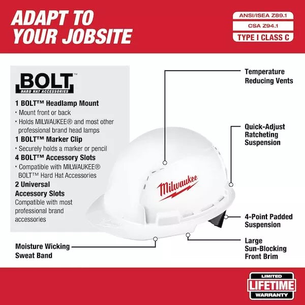 Milwaukee Tool 48-73-1001 Front Brim Vented Hard Hat W/Bolt Accessories – Type
