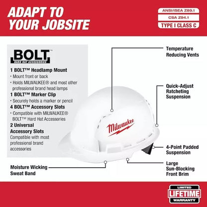 Milwaukee Tool 48-73-1001 Front Brim Vented Hard Hat W/Bolt Accessories – Type
