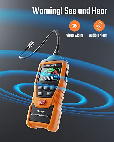 TopTes PT520B+ - Detector de fugas de gas recargable con una sonda de 43,5 cm para ubicar fugas de gas para propano, gas natural, metano, GLP en RV o hogar, medición de PPM o %LEL, color naranja