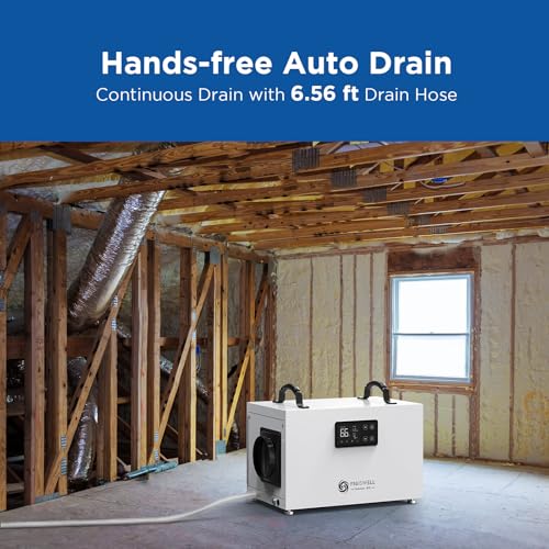 MOISWELL DEFENDER M70 Deshumidificador comercial de 145 pintas para espacio de arrastre, deshumidificador certificado Energy Star con manguera de drenaje compacto para daños de agua industrial en sótanos grandes