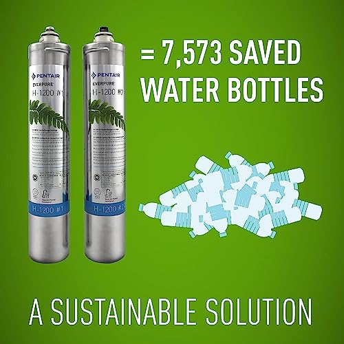 Pentair Everpure H-1200 - Juego de cartuchos de filtro de cambio rápido, EV928201, paquete doble de repuesto para uso en el sistema de agua potable Everpure H-1200, capacidad de 1000 galones, 0.5
