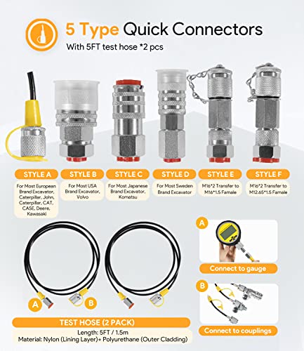 Kit de acoplamiento de prueba de presión hidráulica 70DC Adecuado para la mayoría de las excavadoras de la marca de Estados Unidos, europeas, japonesas, Suecia