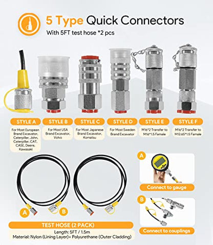 Kit de acoplamiento de prueba de presión hidráulica 70DC Adecuado para la mayoría de las excavadoras de la marca de Estados Unidos, europeas, japonesas, Suecia
