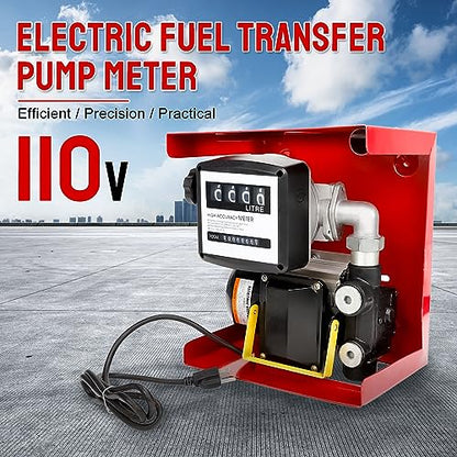 EASYBERG - Bomba de transferencia de combustible eléctrica de aceite diesel de 550 W ~ 110 V, kit de autocebado con medidor de visualización, manguera de 13 pies y kit de boquilla de combustible