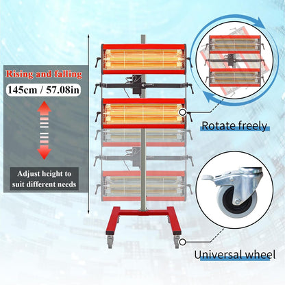 Lámpara de curado de pintura infrarroja Solary – Secador de pintura infrarroja de onda corta con temporizador para cabina de pulverización de pintura de coche, 2100 W