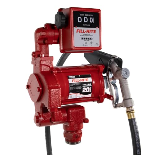 Fill-Rite FR701VL Bomba de transferencia de combustible 115V 75 LPM con paquete de medidor mecánico estándar, litros | Para gasolina, diésel, queroseno, mezclas de etanol, mezclas de metanol y biodiésel hasta B20