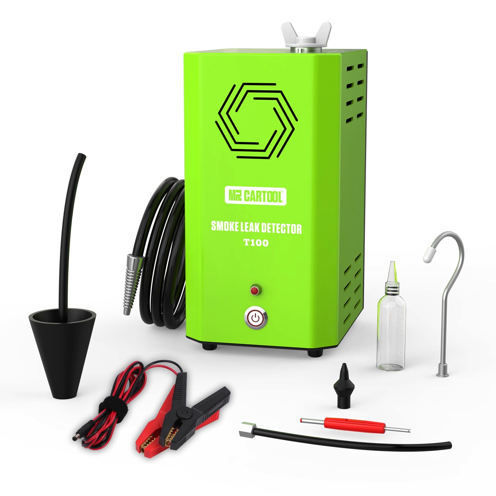 MR CARTOOL T100 Máquina de Humo Automotriz EVAP Detector de Fugas Tester Construido en la Bomba de Aire, Tubo de Vacío de Combustible Probador de Diagnóstico para Todos los Coches, Motos, Camiones Ligeros, Barcos, ATV, Motos de Nieves
