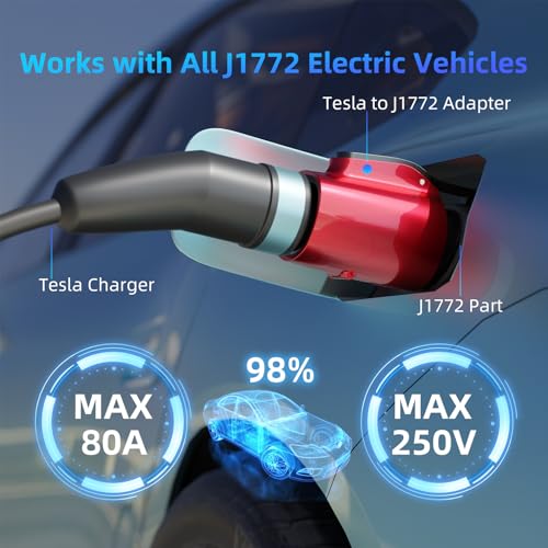 Adaptador Tesla a J1772, MAX 80 amperios y 250 V apto para todos los adaptadores J1772 EV adecuados para cargadores de destino Tesla, conectores móviles, conexiones de alta potencia y conectores de