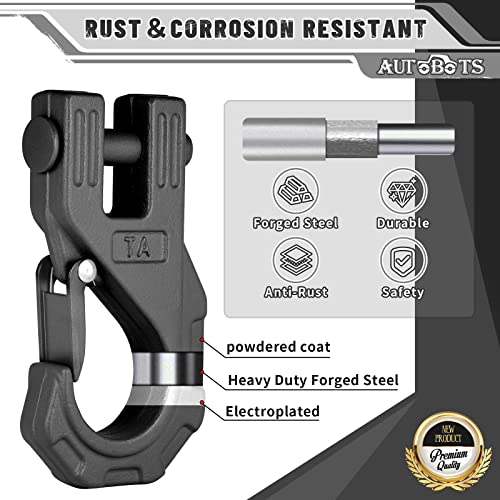 AUTOBOTS Gancho de cabrestante de 3/8 pulgadas, resistente, máximo 20 toneladas (45,000 libras), gancho de cabrestante ATV de acero forjado con pestillo de seguridad, gancho deslizante para