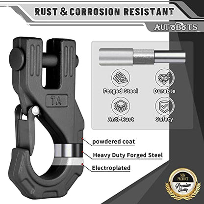 AUTOBOTS Gancho de cabrestante de 3/8 pulgadas, resistente, máximo 20 toneladas (45,000 libras), gancho de cabrestante ATV de acero forjado con pestillo de seguridad, gancho deslizante para