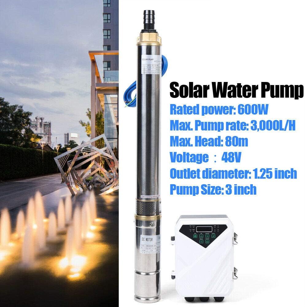 Bomba sumergible solar de pozo profundo de 3 pulgadas, 24 V, 270 W, bomba de agua solar sumergible de acero inoxidable para riego agrícola + kit de controlador MPPT 3FLS1.8/100-D24/270 (24 V 270 W)