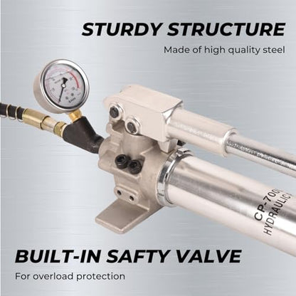 LFGUD Bomba de mano hidráulica de 900 cc 10000 Psi Bomba de elevación hidráulica manual de acción única CP-700 libras Bomba de elevación hidráulica con medidor de presión