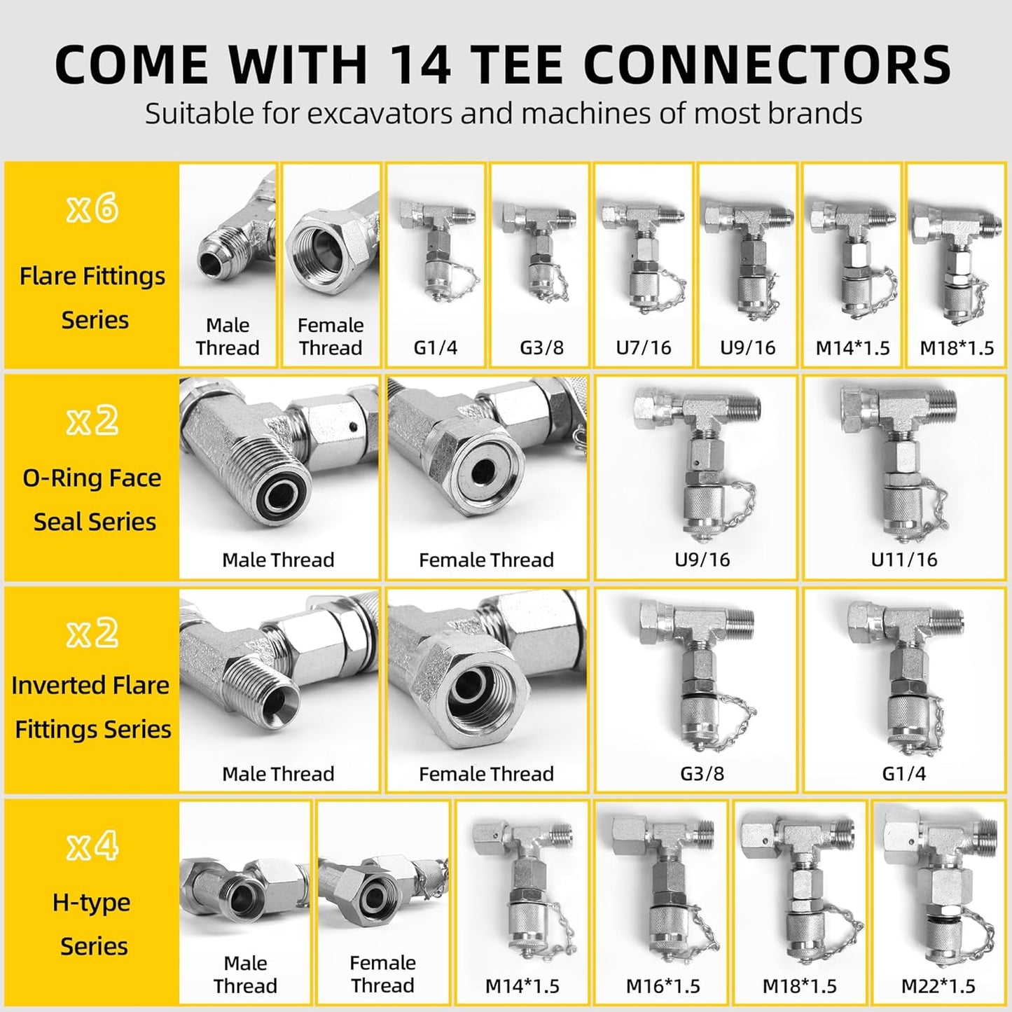 Kit de prueba de presión hidráulica con 5 indicadores (máximo 10000 PSI), 13 acoplamientos de prueba, 14 conectores en T, 5 mangueras de prueba, juego de probador de calibre hidráulico para