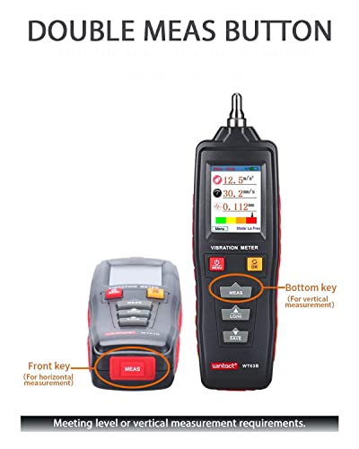 Wintact Medidor de vibración mecánico digital de mano, 0.01 ~ 199.9 mm/s, medidor de analizador de vibración mecánico, aceleración, velocidad, medición de desplazamiento para HVAC, motores, generadores