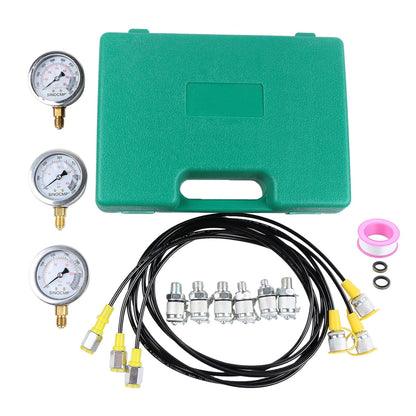 Kit de manómetro hidráulico 25Mpa/40Mpa/60Mpa, 3 manómetros 6 acoplamientos de prueba, 3 mangueras de prueba, 1 estuche de almacenamiento para maquinaria de construcción de excavadoras,