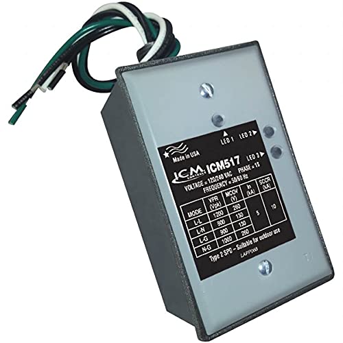 ICM Controls ICM517 Protector de sobretensiones monofásico con carcasa nominal Nema tipo 3R, profundidad de 2.16 pulgadas, 2.78 pulgadas de ancho, 5 pulgadas de longitud
