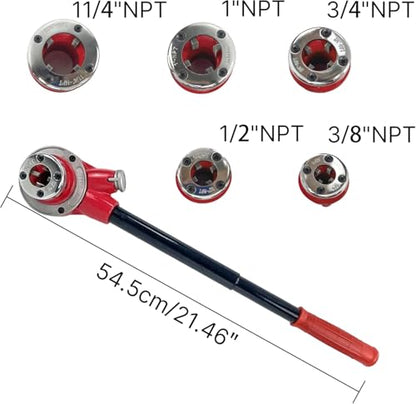 HFS(R) Herramienta de Roscado de Tubos con Mango de Trinquete 5 Piezas Enhebrador de Trinquetes con Maleta Plástica