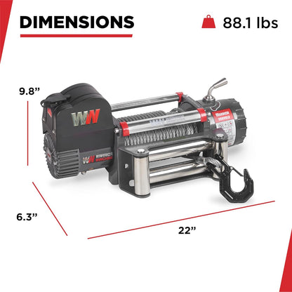 Warrior Winches Samurai 8,000 lbs 12v cabrestante eléctrico con cable de acero: perfecto para Jeep Wranglers, camiones, ATV y aventuras todoterreno. Controles inalámbricos