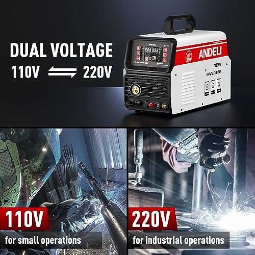 ANDELI 5 en 1 cortador de plasma soldador combo, 160Amp 110/220V Máquina de soldadura de doble voltaje, Gas MIG/Flux MIG/Lift TIG/Stick/Cut Multi-Proceso Soldador (MCT-416 PRO)