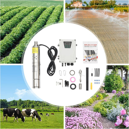 Bomba sumergible solar de pozo profundo de 3 pulgadas, 24 V, 270 W, bomba de agua solar sumergible de acero inoxidable para riego agrícola + kit de controlador MPPT 3FLS1.8/100-D24/270 (24 V 270 W)