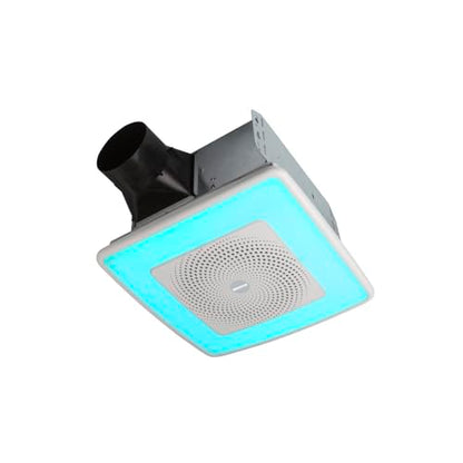 Broan-NuTone ChromaComfort SPK110RGBL - Extractor de baño con altavoz Bluetooth, potente 110CFM/1.5 Sones, luz LED de 24 colores, SPK110RGBL, interruptor de pared