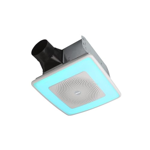 Broan-NuTone ChromaComfort SPK110RGBL - Extractor de baño con altavoz Bluetooth, potente 110CFM/1.5 Sones, luz LED de 24 colores, SPK110RGBL, interruptor de pared