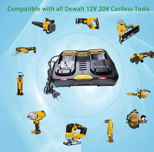 Repuesto de Cargador de batería Dual Dewalt DCB102 Compatible con Dewalt Charger DCB112 DCB115 DCB118 para Cargar 12 V 20 V Dewalt Battery DCB201 DCB204 DCB203 DCB606-2 DCB609-2...