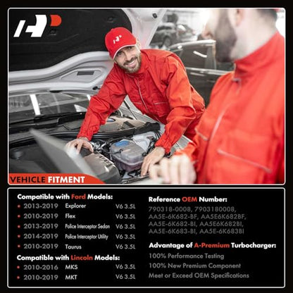 A-Premium - Kit completo de turbocompresor turbo izquierdo y derecho, con actuador y junta de desagüe, compatible con Ford Explorer, Flex, interceptor policial, Tauro, MKS, MKT, 3.5L, repuesto #