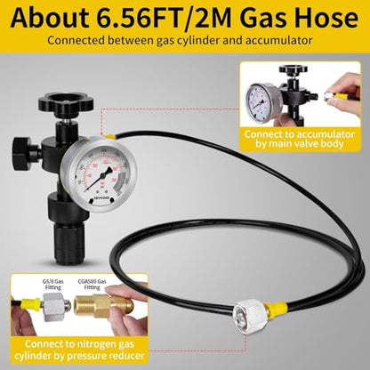 Kit de carga de acumulador de nitrógeno hidráulico con 3 medidores de prueba de presión y 7 adaptadores (M28* 1.5, UNF 5/8, UNF 1/2, etc.), kit de carga de nitrógeno métrico para acumulador GRYVOZE