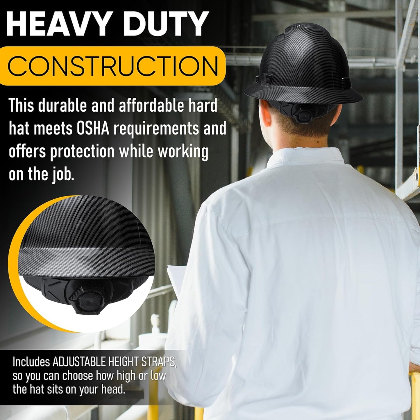 Casco de seguridad OSHA para la construcción, sistema de trinquete de 6 puntos, cumple con la norma ANSI Z89.1 de equipos de protección personal, diseño de fibra de carbono - Negro grafito mate