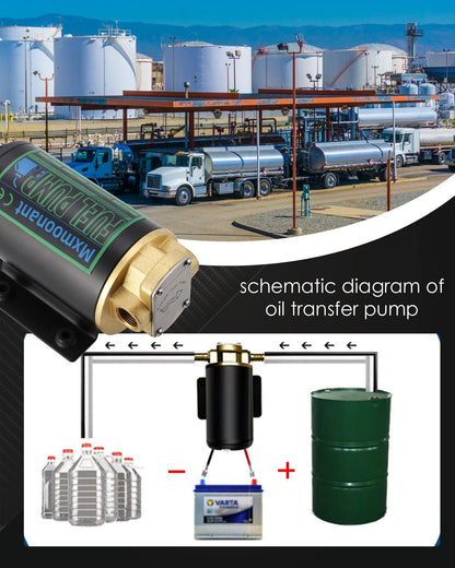 Mxmoonant Bomba de transferencia de aceite de 12 V, bomba extractora de cambio de aceite autocebante de 3.2 GPM, bomba de transferencia de combustible con mangueras para camión marino de queroseno