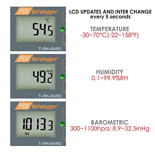 Registrador de datos de temperatura USB para temperatura humedad y presión atmosférica, IP65 impermeable registrador de temperatura con PDF y CSV informa alta precisión #88163