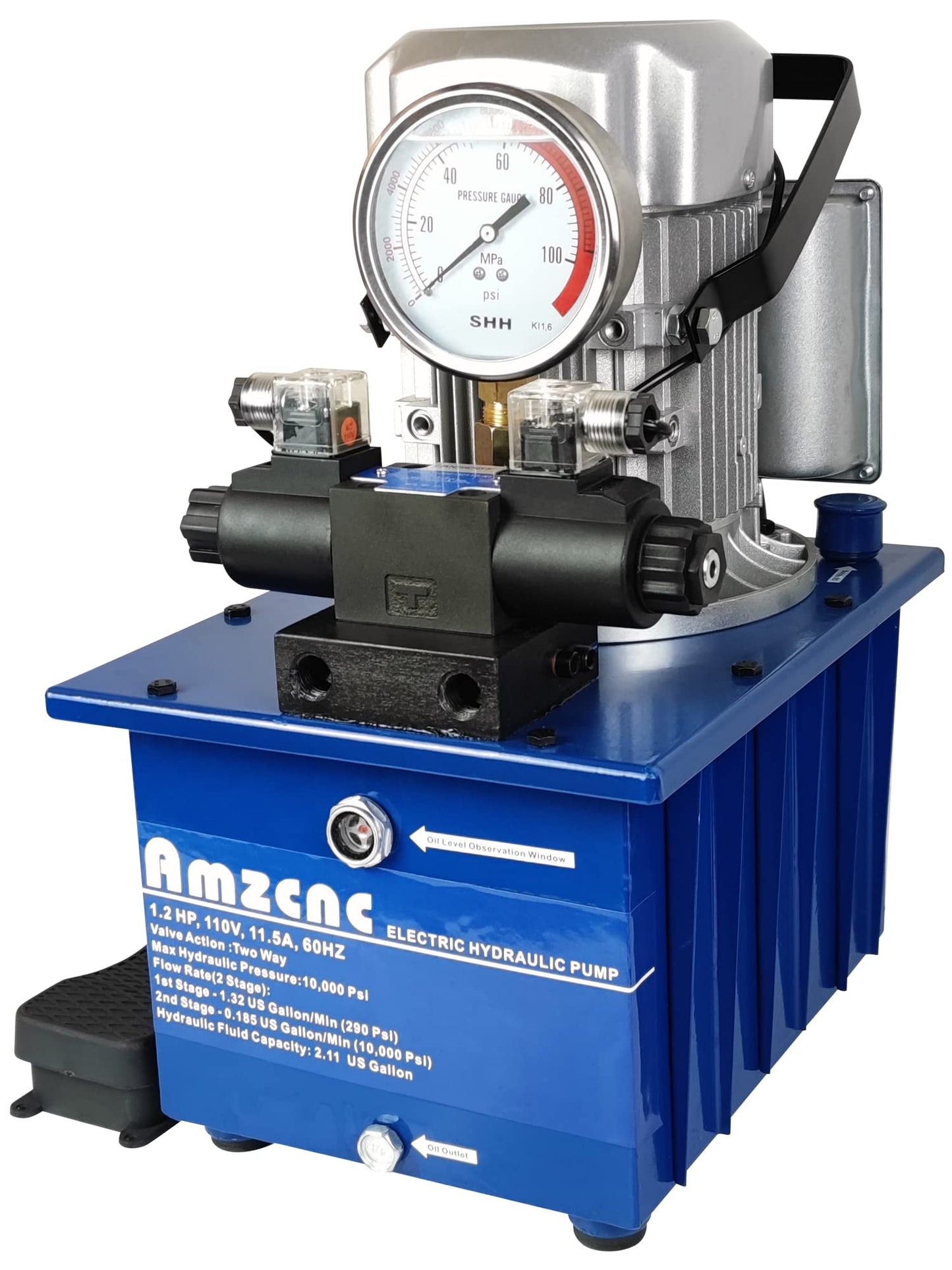 AMZCNC Bomba hidráulica eléctrica bidireccional 10,000 PSI, paquete de alimentación de 110 a 120 V, bomba de doble efecto de 2 etapas con acoplador rápido, enchufe y trabajo para cilindros hidráulicos, prensado, perforación
