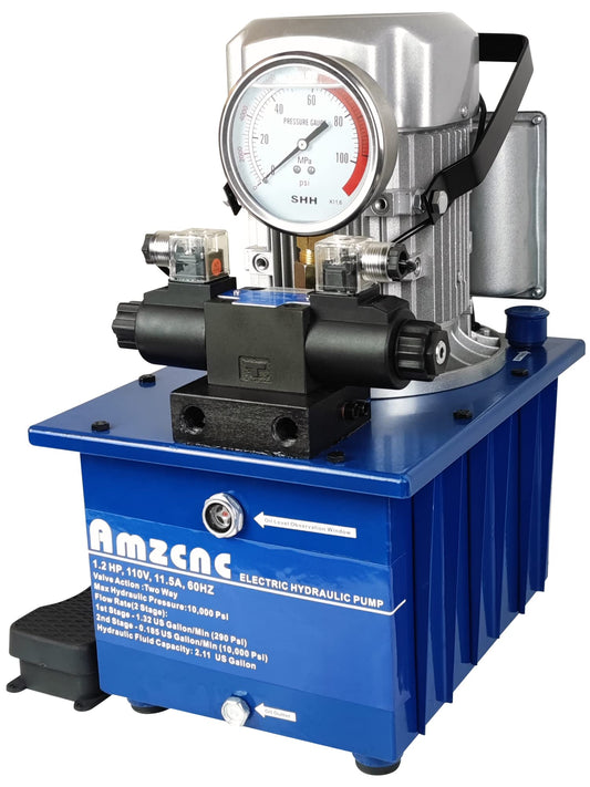 AMZCNC Bomba hidráulica eléctrica bidireccional 10,000 PSI, paquete de alimentación de 110 a 120 V, bomba de doble efecto de 2 etapas con acoplador rápido, enchufe y trabajo para cilindros hidráulicos, prensado, perforación